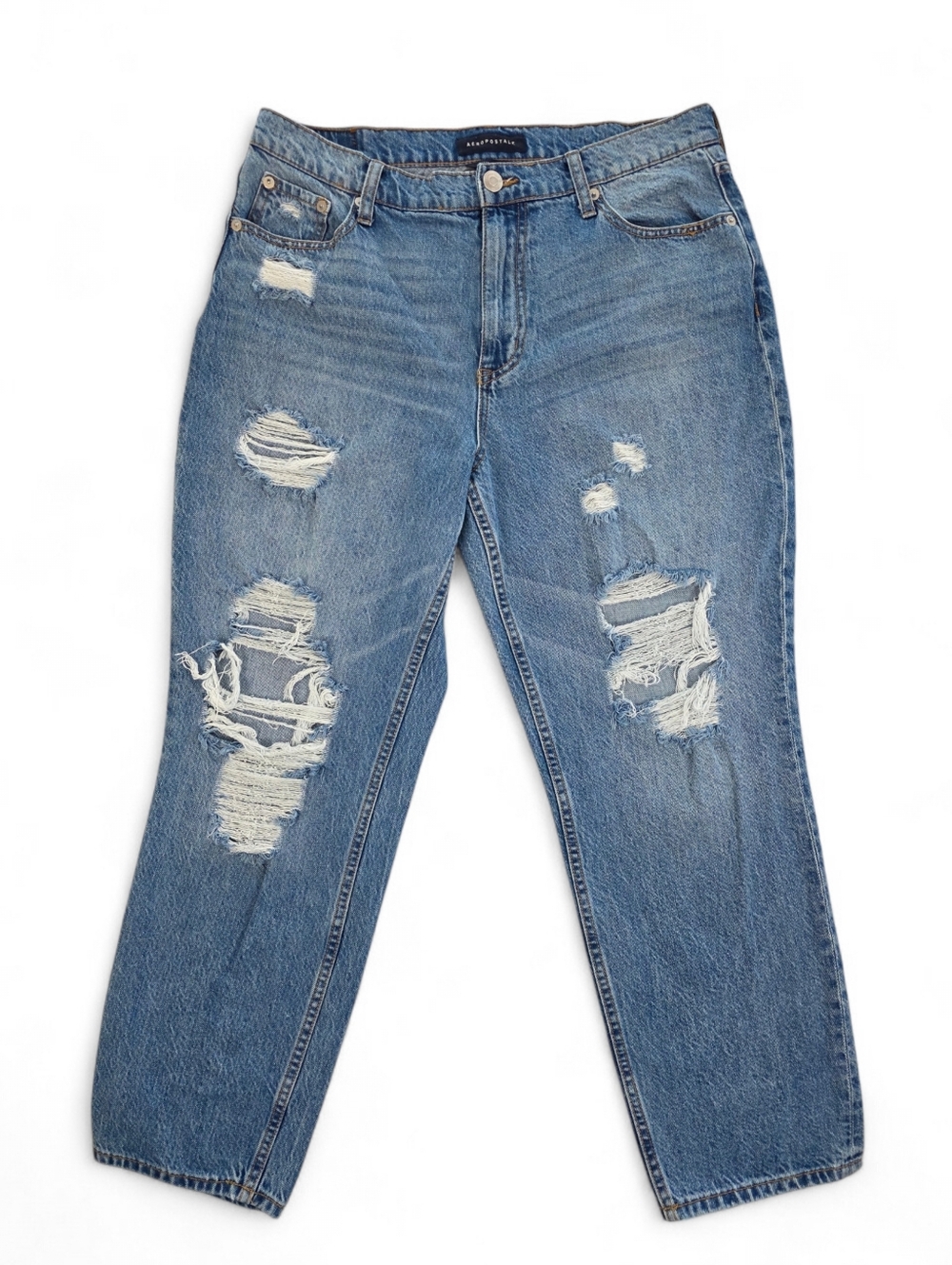 Aeropostale Mom Jeans Distressed High Rise 100% Cotton Size 12